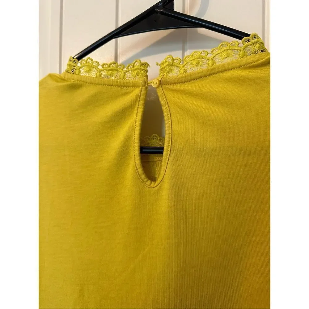 James Coviello Anthropologie Crochet Lace Yellow Long Sleeve Top Size S